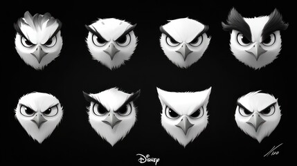 Poster - A collection of stylized owl faces displaying various expressions.