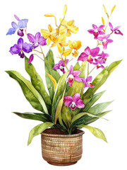 Sticker - PNG Vibrant watercolor orchid illustration