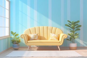 Wall Mural - Colorful living room with pastel 3D rendering