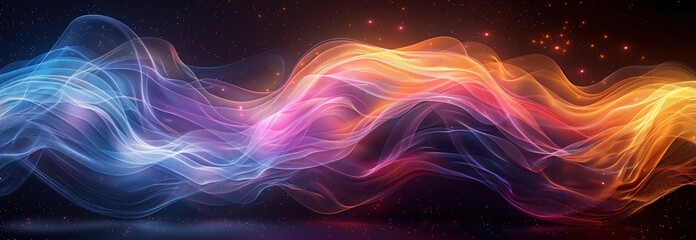 Wall Mural - Abstract wavy background with bright neon light in orange, red, pink, and blue colors.