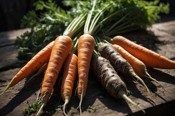 A highly details of carrot, hight contrast in the afternoon