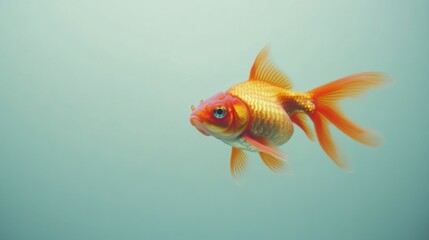 Wall Mural - A goldfish swimming near the edge of the frame, with plenty of white space around it, allowing its vibrant color and form to stand out in a minimalist design.