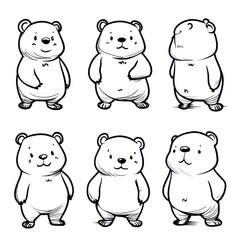 Canvas Print - A collection of cute bear illustrations showing different expressions and poses.