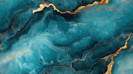 Wall Mural - Seamless marble texture in turquoise with gold veins, [Abstract Background Marble], [Vibrant and luxurious]