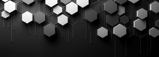 Wall Mural - technological and futuristic hexagonal grayscale background banner