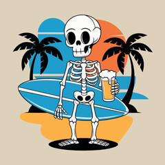 Wall Mural - Vector Shirt Streetwear Design a Skeleton Surfing