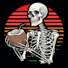 Sticker - Funny Vector Skeletons Reading a Books  Set