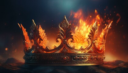 fiery king crown. rise and fall of a medieval empire. Medieval, king, queen, prince, princess, knight concept.