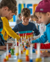 Poster - Diverse Group of Elementary Students Collaborating on a Science Project in a Vibrant Classroom During the Day