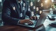 © Phatharaporn - Businessman Working on Laptop with Dollar Sign Hologram.