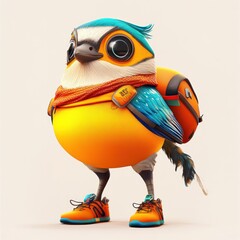 Canvas Print - A cartoonish bird character wearing a backpack and sneakers, exuding a playful vibe.