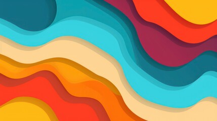 Vibrant wallpaper design featuring a wave of colorful shapes. This illustration brings artful decoration to life with bold, dynamic colors and fluid patterns