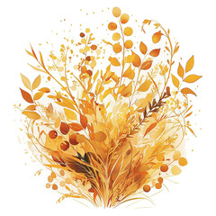 Wall Mural - A painting of a yellow flower with leaves and a stem. The painting is full of bright colors and has a happy, cheerful mood