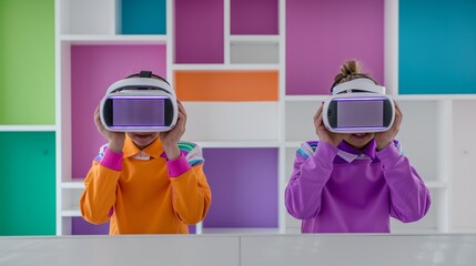 Aufkleber - Middle School Girls Exploring Environmental Science with Virtual Reality in Bright Classroom