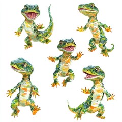 Poster - A colorful illustration of playful, cartoonish lizards in various poses.