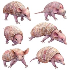 Poster - A collection of stylized armadillo illustrations showcasing different poses and angles.