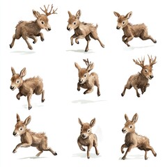 Sticker - A collection of playful deer illustrations in various poses.