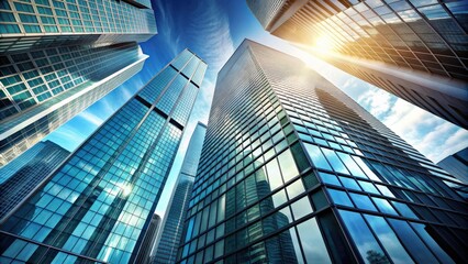 Fototapete - Modern glass silhouettes of building skyscrapers , architecture, urban, cityscape, skyline, modern, glass, skyscraper