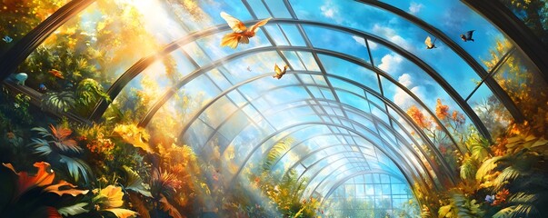 Poster - Sunlight Filtering Through Glass Ceiling in a Greenhouse