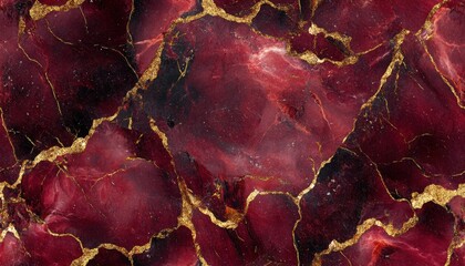 Poster - Seamless marble pattern in rich burgundy with gold veins, [Abstract Background Marble], [Regal and bold]