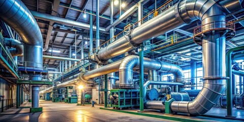 Modern industrial power plant interior with giant pipes and equipment, power plant, industrial, energy