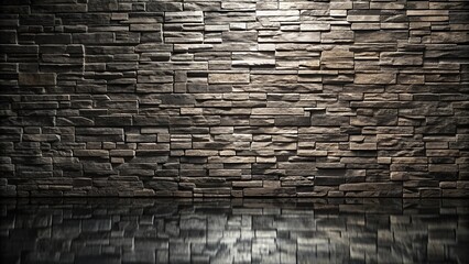 Wall Mural - Black stone wall background wallpaper with reflection, texture, modern, construction, stone, interior, abstract, background, monochrome, rough, reflected, cement, structure, dark, pattern