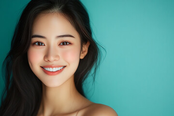 Positive female smiling on solid background