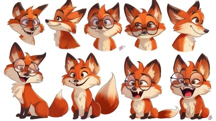 Canvas Print - A collection of animated fox character expressions showcasing various emotions and styles.