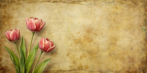 Wall Mural - Grungy tulip stationery with distressed paper and vintage floral design , grungy, tulip, stationery, distressed, paper