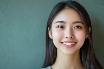 Positive female smiling on solid background