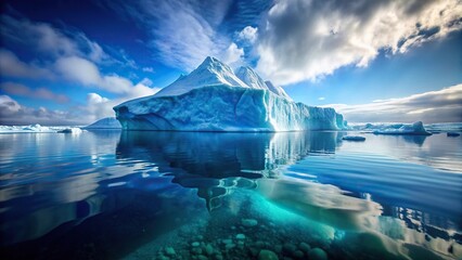 Iceberg floating in the Arctic Ocean with reflection on clear water, Reflection, Nature, Water, Ocean,Iceberg, Glacier, Blue, Scenery, Landscape, Floating, Wilderness, Environment, Ice