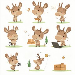 Canvas Print - Cute cartoon character engaging in various playful activities.