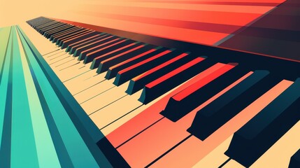 Wall Mural - Colorful abstract piano keys with gradient stripes create a minimalistic geometric design