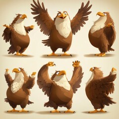 Poster - A colorful cartoon eagle displaying various poses and expressions.