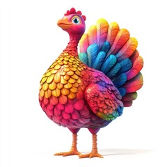 Poster - A colorful animated turkey with vibrant feathers, showcasing a playful design.