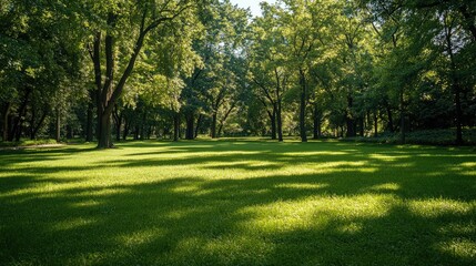 Poster - Lush green park setting with plenty of open space, perfect for copy or design elements in outdoor d