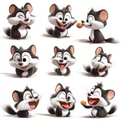 Wall Mural - A collection of cute animated characters displaying various joyful expressions and actions.