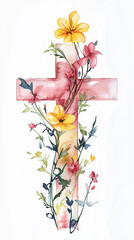 Sticker - Baptism symbol: cross with flowers