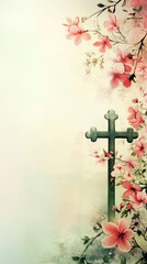 Sticker - Baptism symbol: cross with flowers