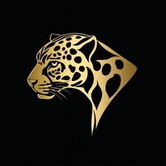 A stylized golden leopard head silhouette on a black background.