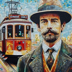 Wall Mural - Mosaic Small tiles of color form the image with the driver's fea