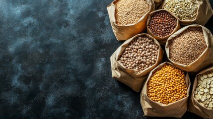 Wall Mural - A variety of different colored beans are displayed in bags