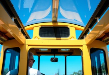 Wall Mural - Open Top Trolleybus Driver wearing sunglasses with a backdrop of