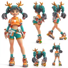 Wall Mural - A stylized character design featuring a girl with antlers and sporty attire.