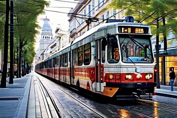 Wall Mural - photo mosaic tram a digital image of a tram created from hundred