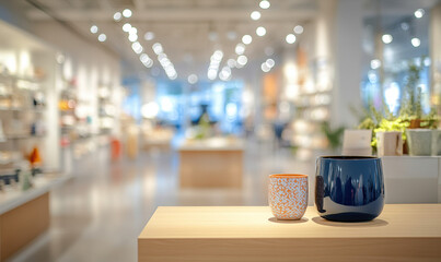 Canvas Print - Cups on Table in Store.