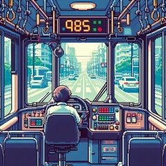 Wall Mural - Pixel Art A retro video game style where the driver and the trol