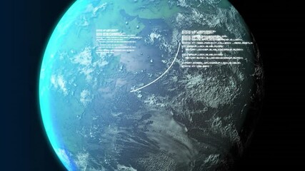Wall Mural - digital data and code animation over rotating earth from space