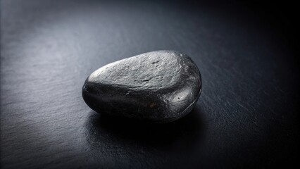 Wall Mural - Black stone resting on a black background seen from a high angle, top view, composition,black, high angle, blank space, surface, contrast, smooth, simple, dark, serenity, meditation