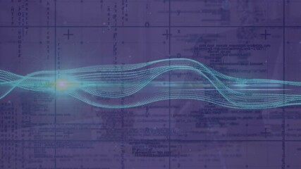 Wall Mural - flowing data waves animating over technical blueprints and schematics in motion